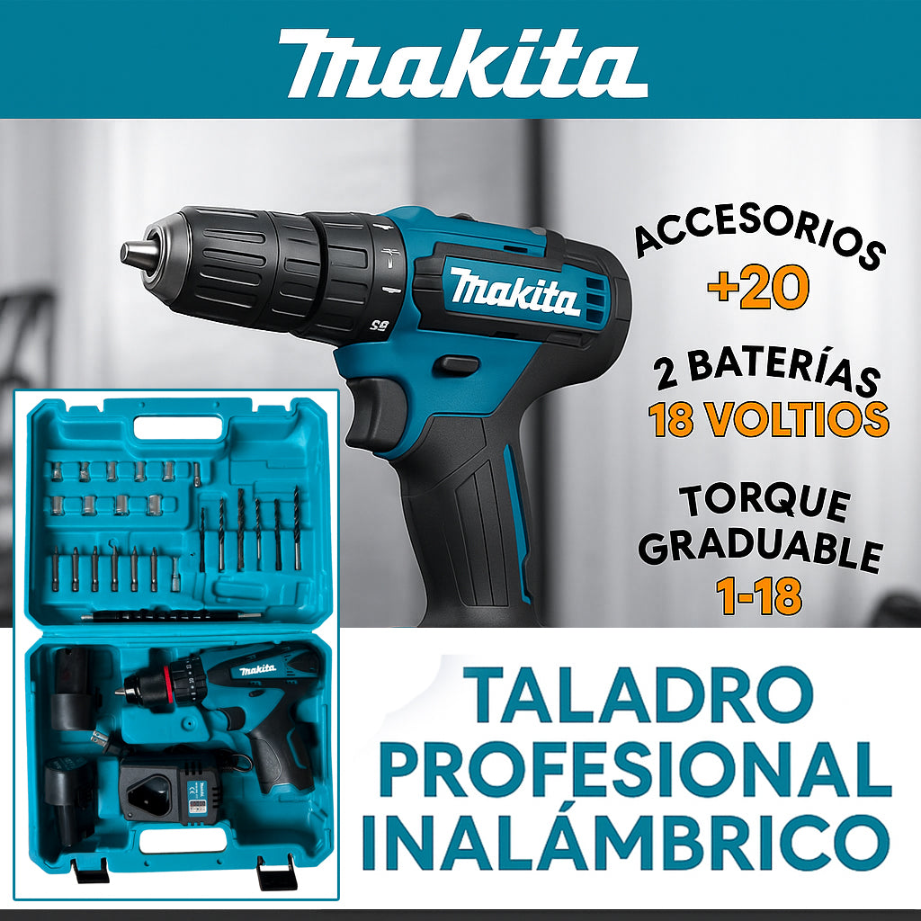 Makita 18V Caja Azul™ – Taladro Profesional 3 en 1 (Taladro, atornillador y percutor)